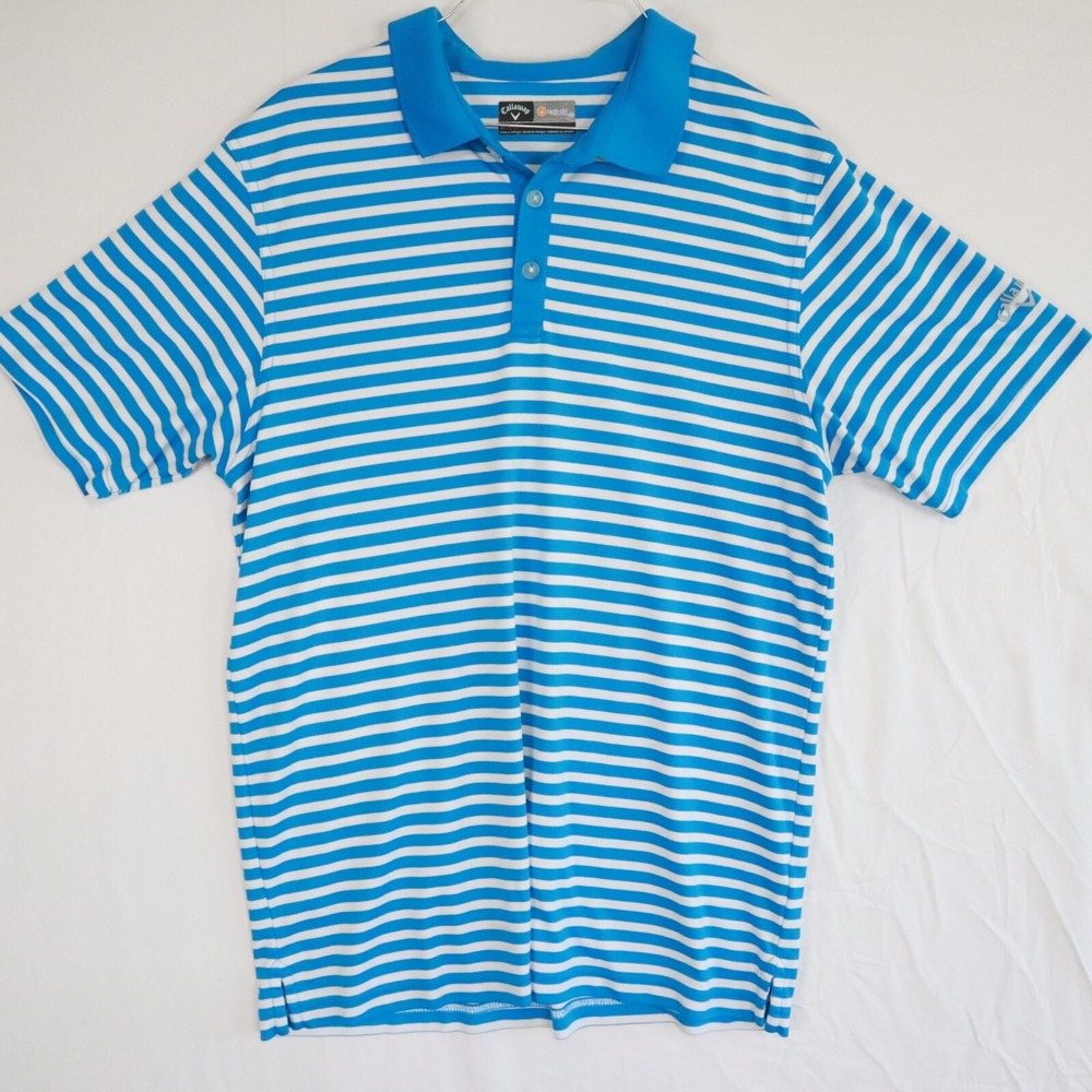 Callaway Polo Shirt Mens Medium Opti-Dri Golf Casual Blue Striped Short Sleeve